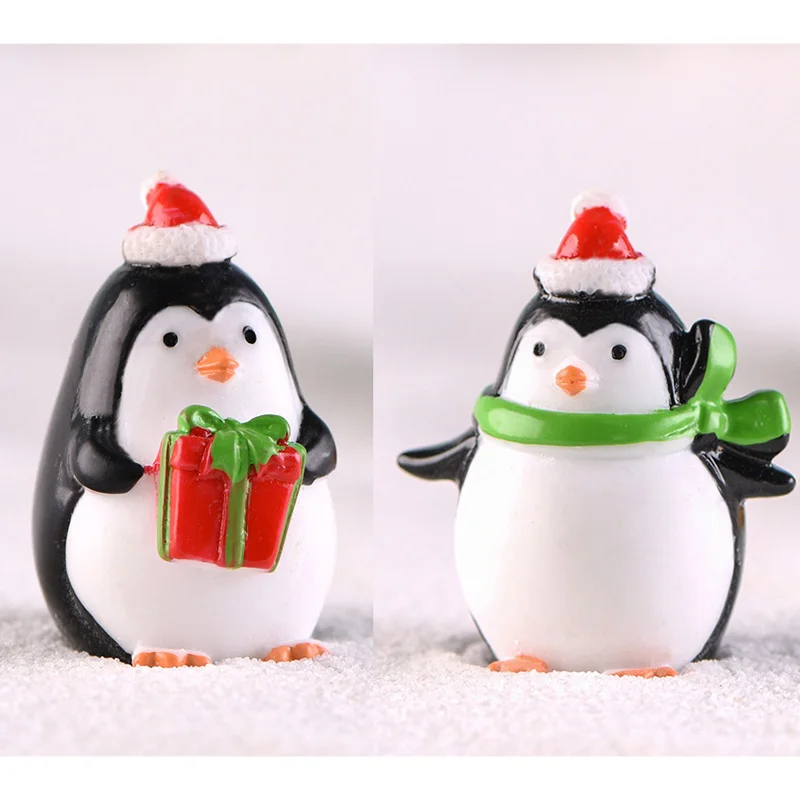 gift and green BAIUFOR миниатюрные рождественские фигурки пингвинов Сказочный Сад Миниатюрные микро мох Снежный пейзаж diy Террариум аксессуары - Color: gift and green