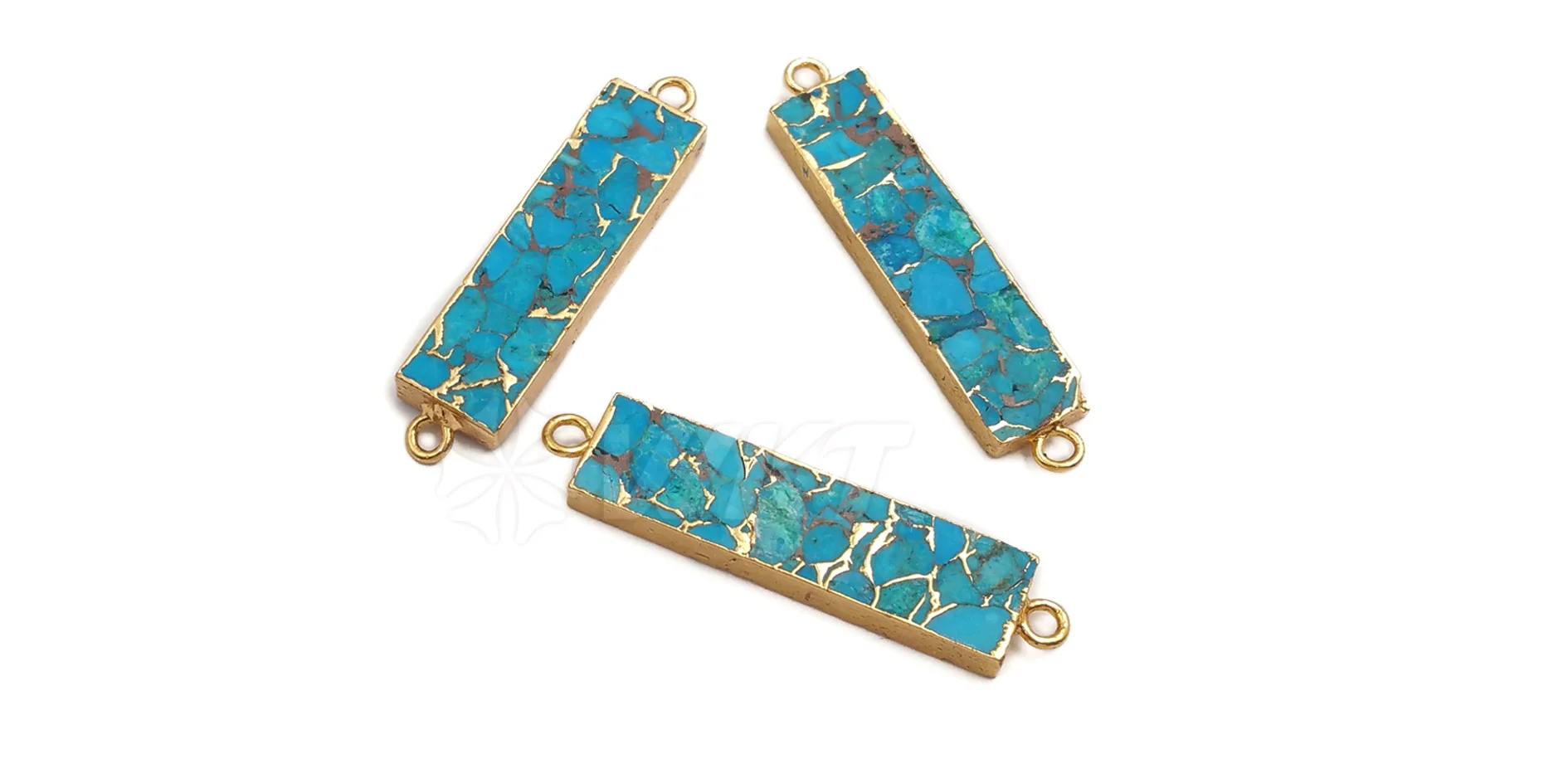 WT-C283 WKT Золотой Гальванизированный прямоугольник синяя венка Turquoises Двойной Прямоугольный коннектор кулон для изготовления ювелирных изделий