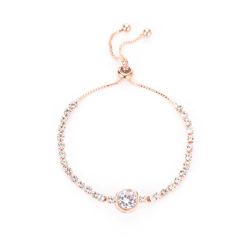 1-Rose Gold Новинка, Круглый Теннисный браслет для женщин, розовое золото, серебро, цвет, кубический цирконий, очаровательные браслеты и браслеты для женщин, свадебные ювелирные изделия, подарки - Окраска металла: 1-Rose Gold