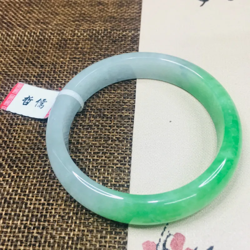 

Zheru Jewelry Pure Natural Jadeite Bracelet Natural Elegance Yang Green Bicolor 54-62mm Female Gift A Certificate of Class A