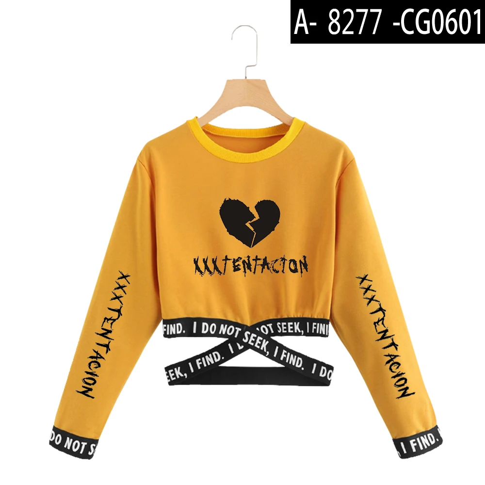 yellow Xxxtentacion укороченная Женская Толстовка Harajuku с длинным рукавом укороченный Топ Толстовка корейская одежда Стиль инстаграм Прямая поставка - Цвет: yellow
