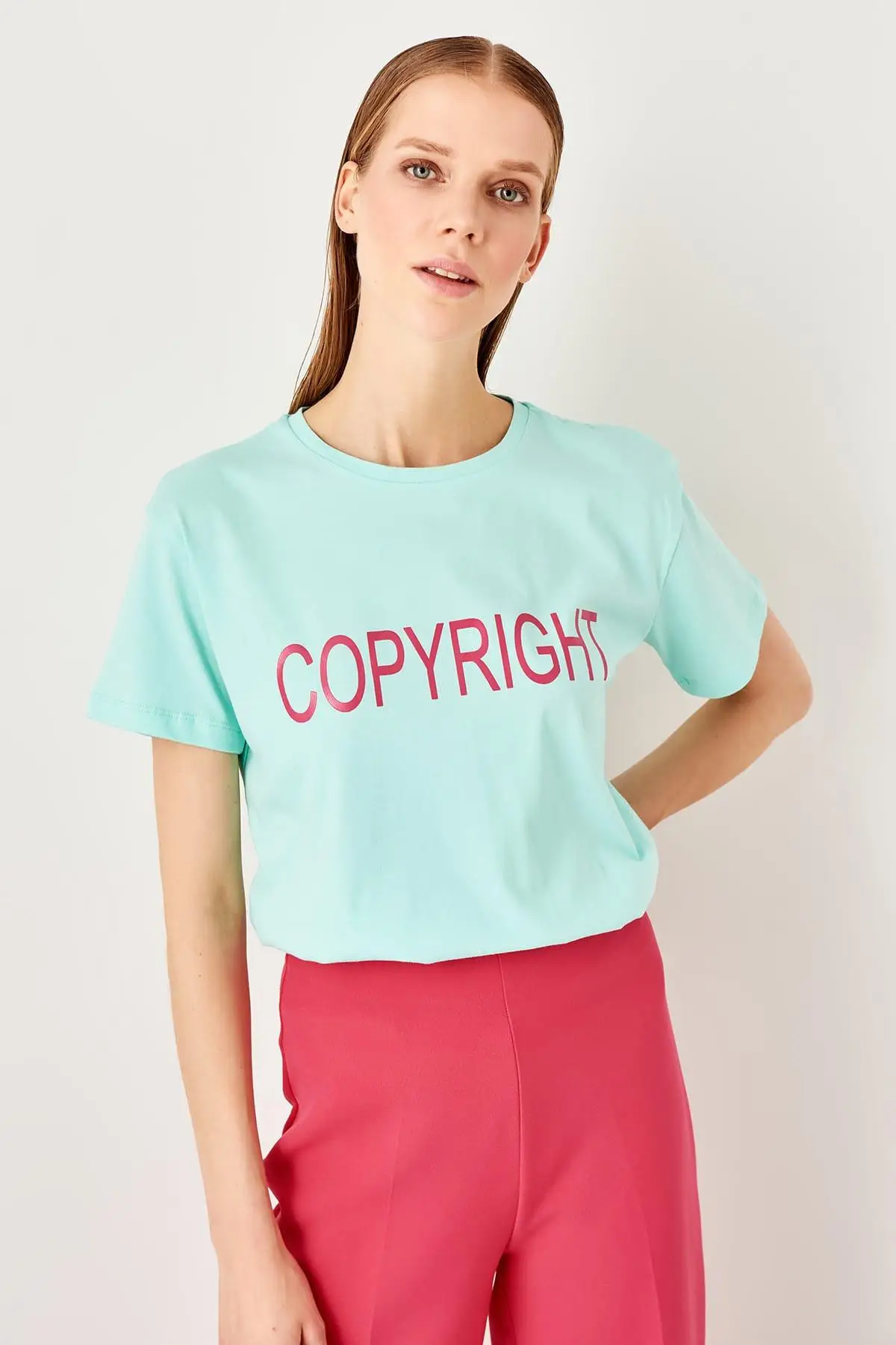 Trendyol Мятные Базовые Трикотажные футболки TWOSS19HS0066 | Женская одежда