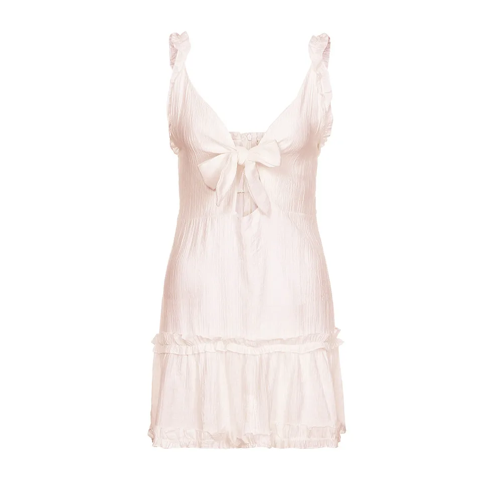 Женское платье с бантом спереди Бандажное мини-платье цвета хаки оборками на