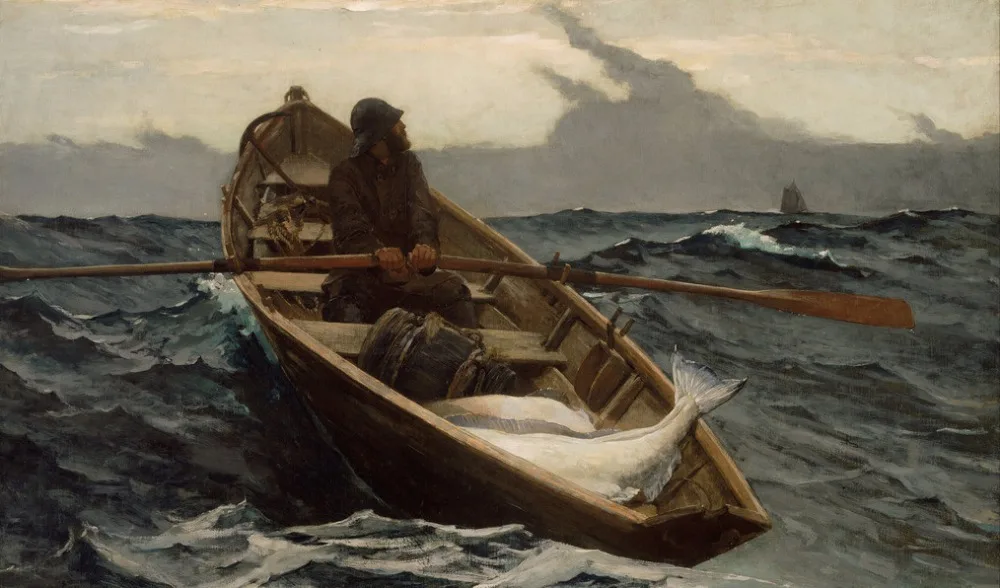 

TOP art-Winslow Homer Seascape The Fog Warning fishing oil painting--GOOD PRINT ART oil painting ON CANVAS--free shipping cost