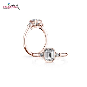 Rose Gold Plated Кольцо COLORFISH из твердого 925 пробы серебра 2ct для женщин, розовое золото, квадратная огранка, набор синтетических NSCD SONA, обручальное кольцо - Цвет основного камня: Rose Gold Plated