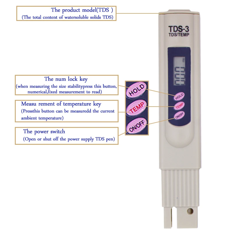 Portable Pocket Pen Water PH Meter Digital Tester Quality for Aquarium Pool and LCD TDS3 Temp PPM 17% | Инструменты