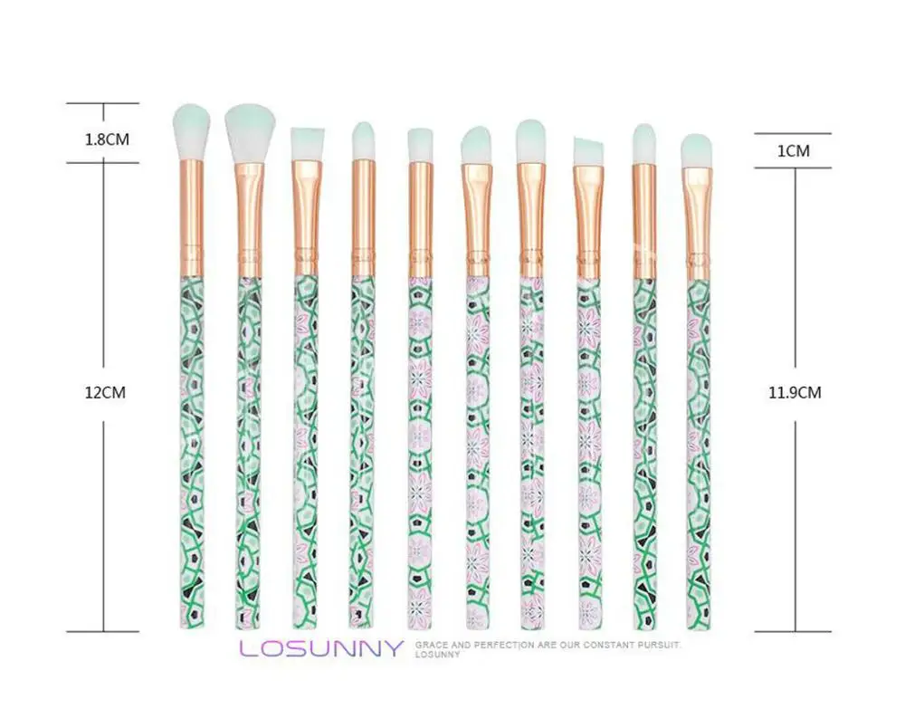 LOSUNNY 10 шт. мраморный макияж для глаз набор волоконных теней для век кисть для бровей мини пластиковая ручка Макияж Красота зеленая ручка