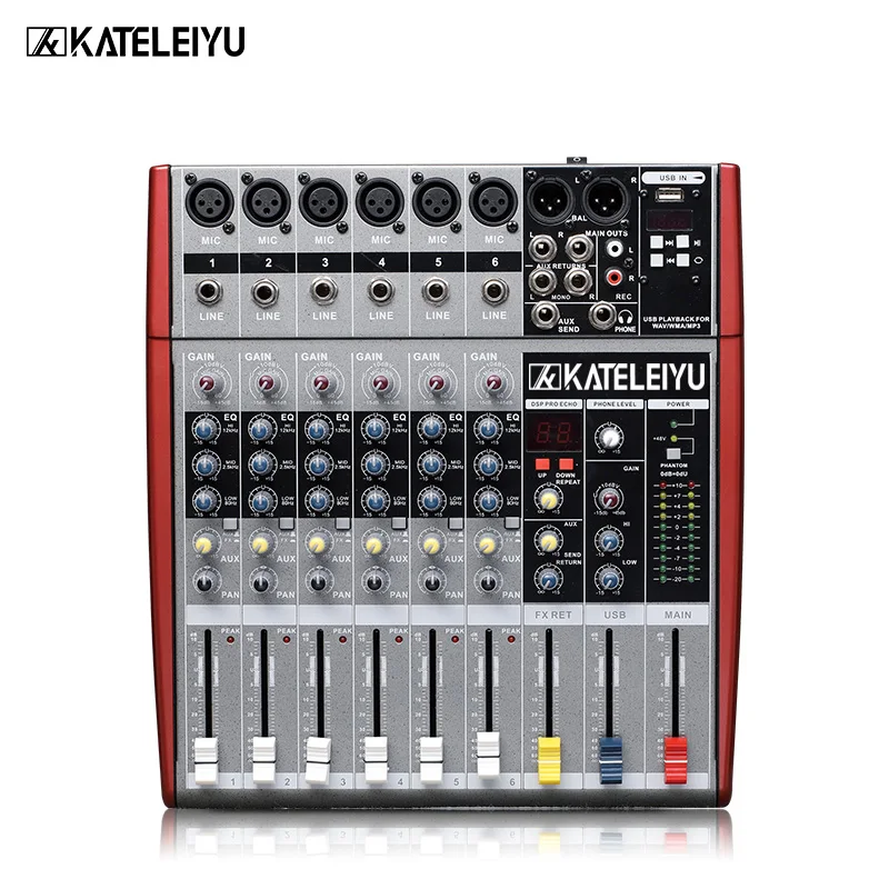 6 канальный высококачественный Лидер продаж USB Профессиональный dj микшер KATELEIYU