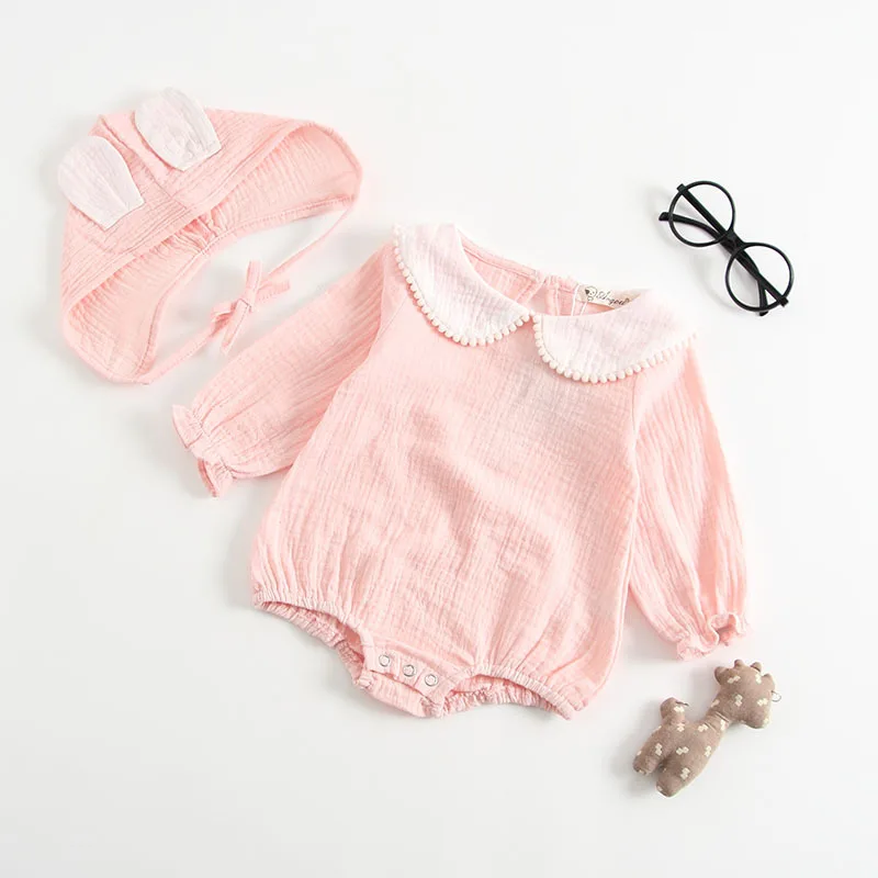 Pink Комплект из 2 предметов, детский комбинезон+ шапочка, коллекция года, весенний цветной комбинезон с длинными рукавами для новорожденных, костюм для игр для маленьких девочек, модная одежда для маленьких девочек - Цвет: Pink