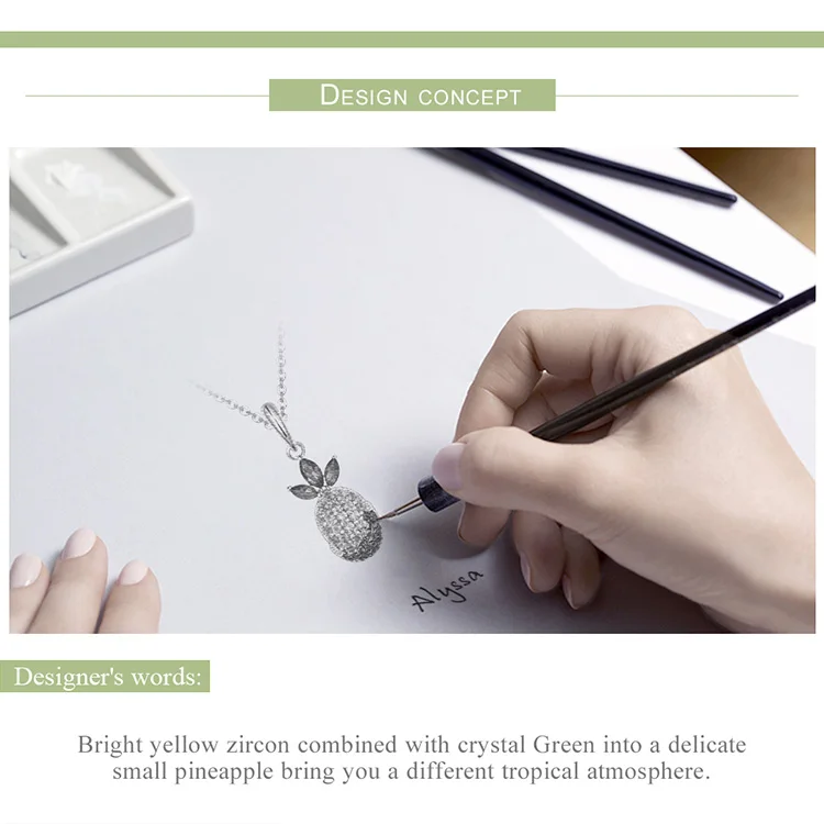 BAMOER высокое качество 925 пробы серебро Лето Ананас Фрукты циркон кулон ожерелья для женщин серебряные ювелирные изделия воротник