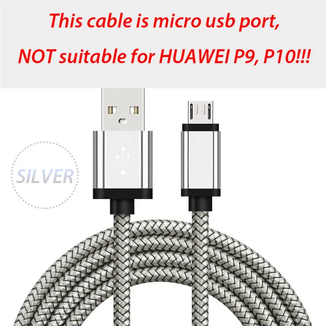 1/2/3 метра микро-usb кабель для зарядки 25 см Япония и Южная Корея микро USB кабель из нейлона длинный кабель для huawei Honor P9 Lite 8x Max P10 Lite Y9 7c 7x - Цвет: Silver Cable Only