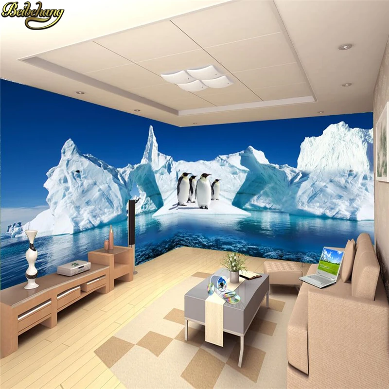 Обои для стен 3 d с изображением пингвина айсберга на заказ фотообои гостиной