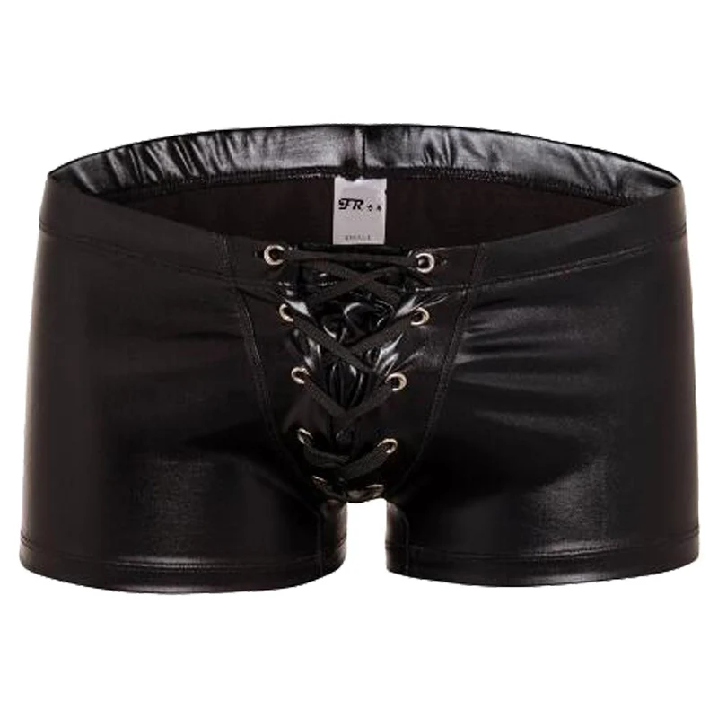 Black Мужские Сексуальные Металлические Wetlook Drawstring пляжные шорты-боксеры для плавания трусы бикини на шнуровке купальный костюм Нижнее белье S-2XL - Цвет: Black