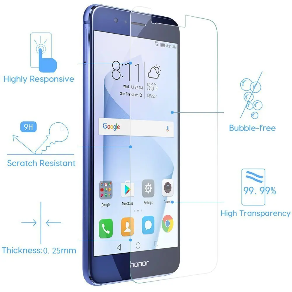 Phiyoo для Стекло Huawei Honor 8 0.2 мм Премиум Экран протектор Закаленное против царапин 5.2
