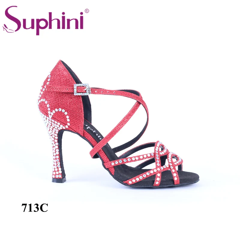 Red 10cm heel Специальное предложение, туфли для латиноамериканских танцев на Рождество, новые зеленые блестящие танцевальные туфли для сальсы - Цвет: Red 10cm heel