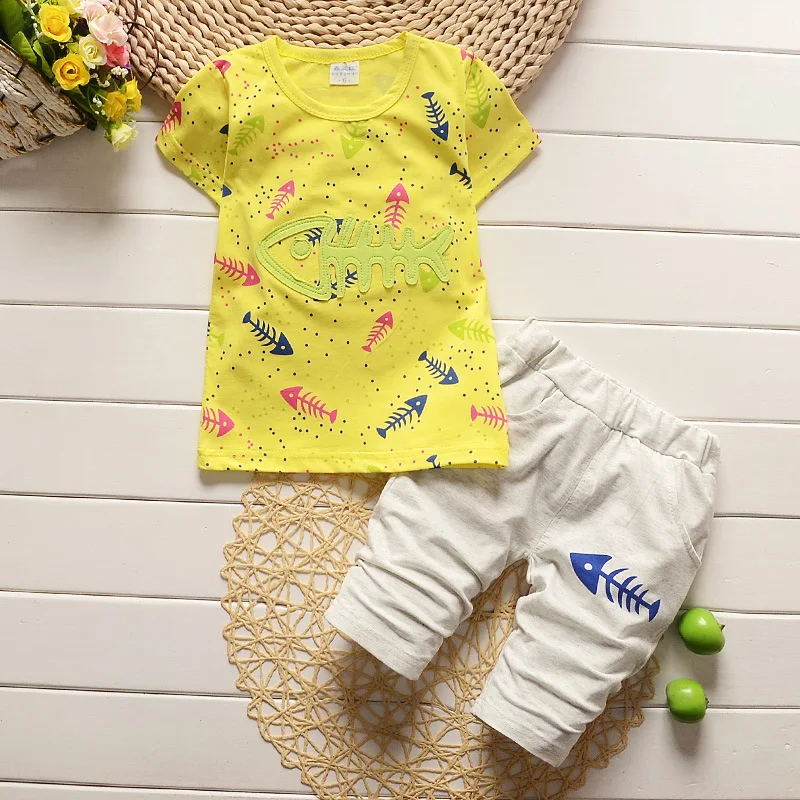 BibiCola/комплекты летней одежды для маленьких мальчиков с рисунком рыбки наряды