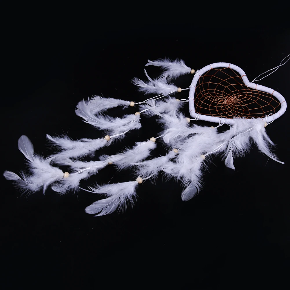 Ручная работа в форме сердца Ловец снов круглая сеть с бисер перьями