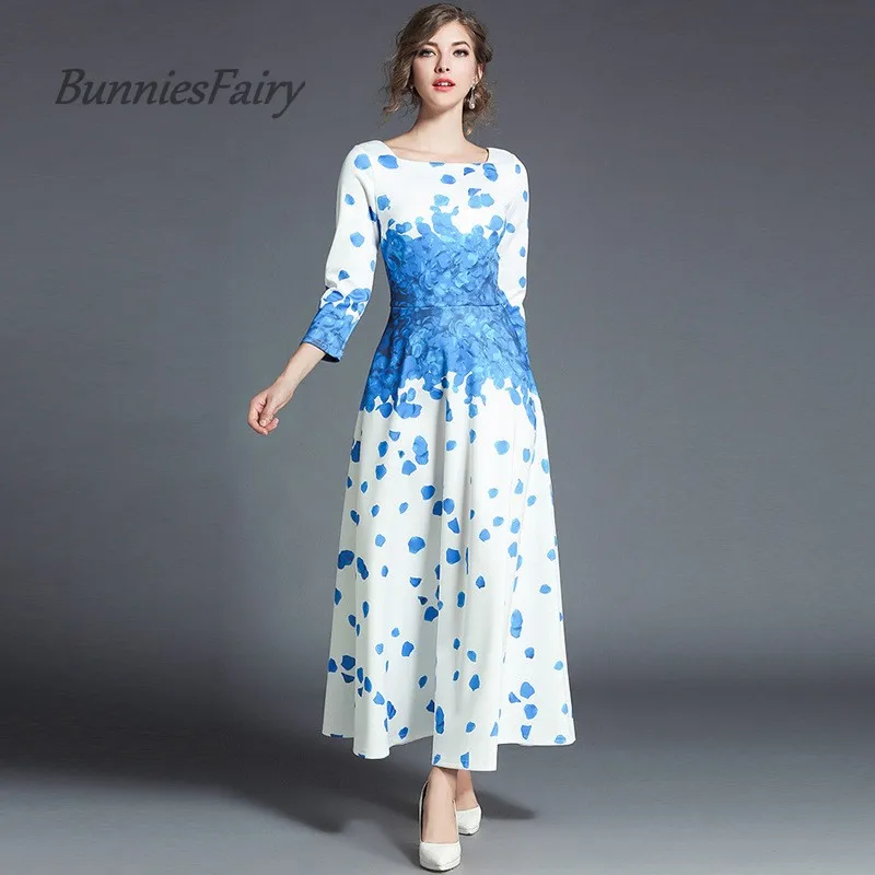 BunniesFairy Новинка весны 2018 года элегантный подиум синий цветок цветочный принт