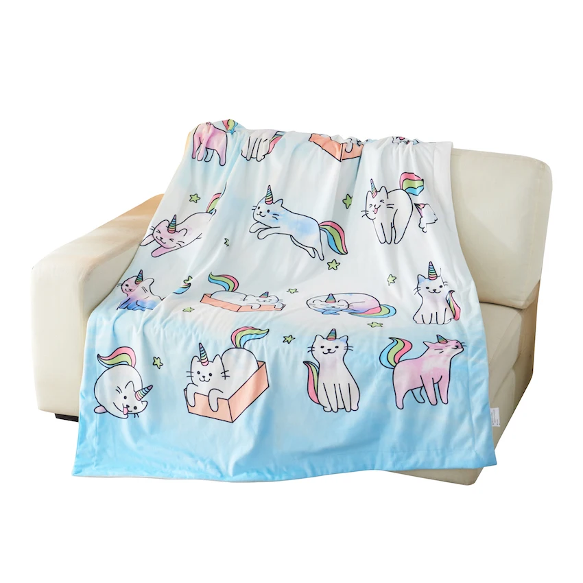 

Super Soft Flannel Blanket Cartoon Rainbow Cat Kittycorn Baby Blanket