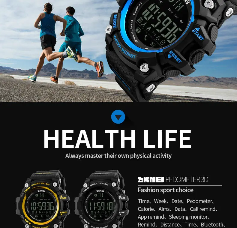 SKMEI 1227 Мужчины Smart Watch Цифровые Наручные Часы Женщины Спортивные Часы Сна Трекер Вызова Напоминание Фотографии ЭЛЬ Свет Relógio