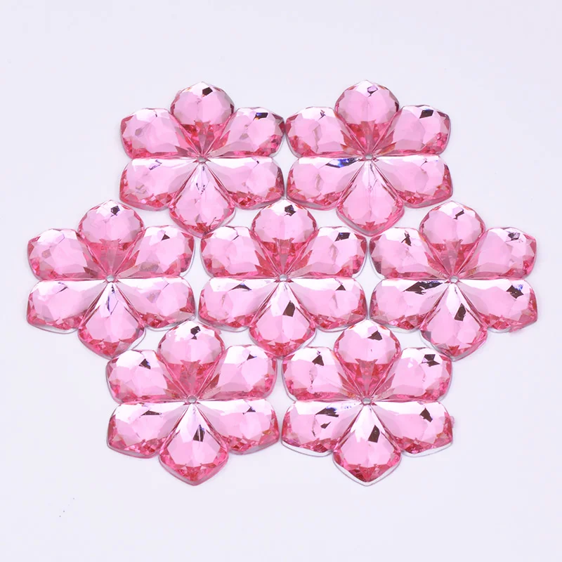 Light Pink JUNAO 28 мм, вышитые прозрачные белые цветы, стразы, аппликации с плоской задней частью, большие акриловые хрустальные бусины для рукоделия - Цвет: Light Pink