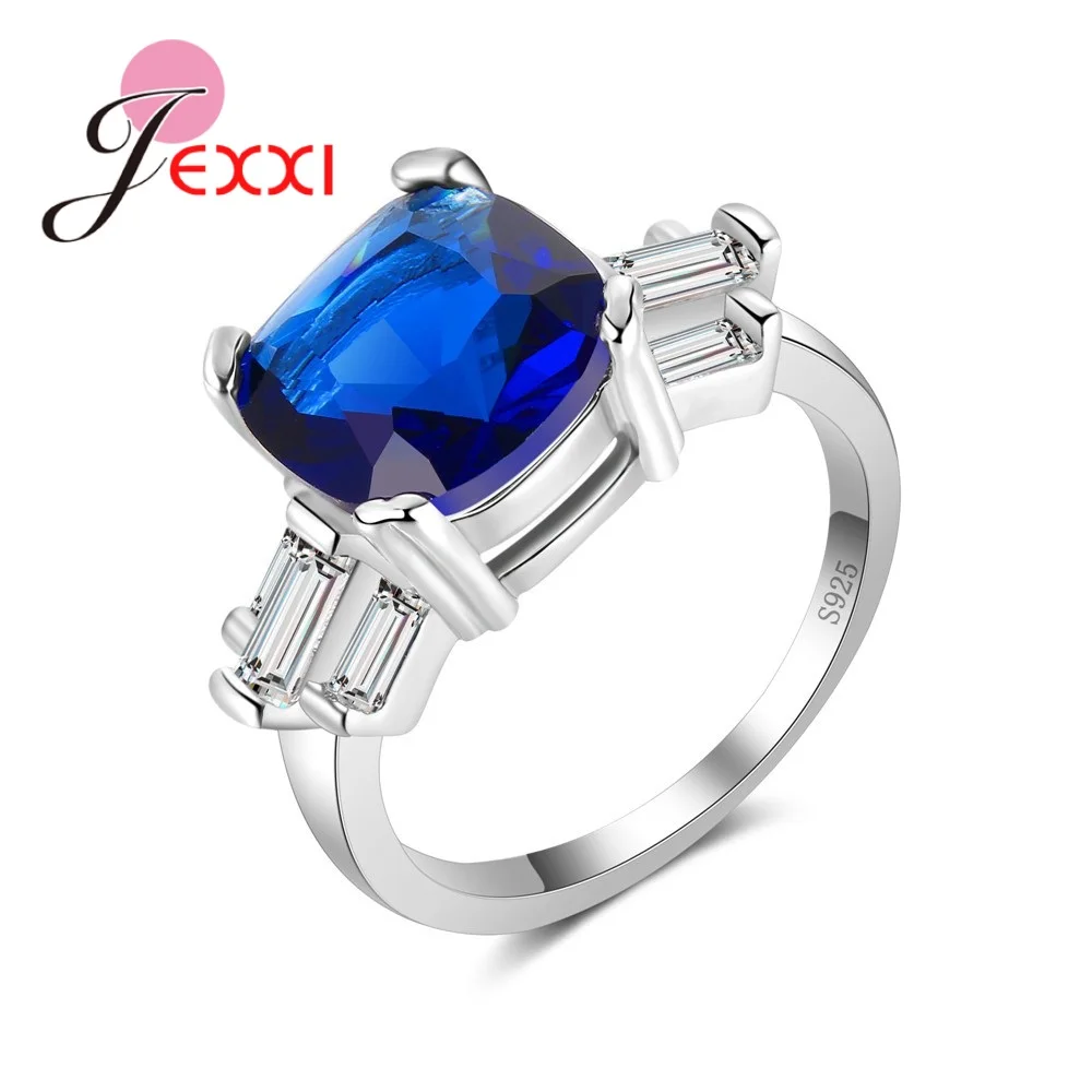 

Luxury Women Jewelry Gift Original 925 Sterling Silver Ring for Wedding Female Engagement Anillos Inlaid Blue Zircon