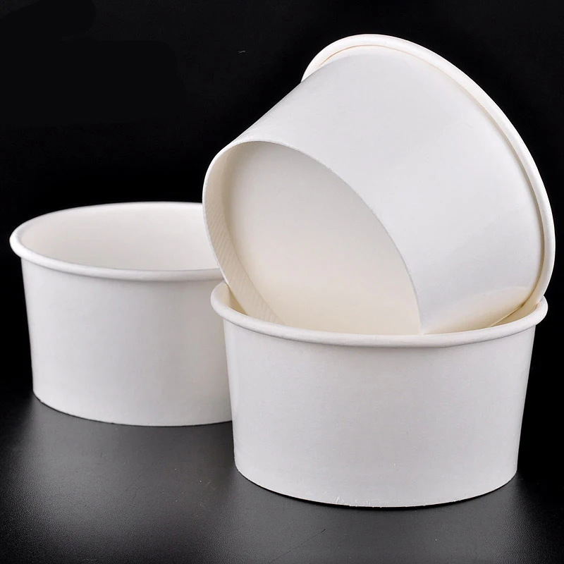 Чаша для мороженого из белой бумаги с изогнутым покрытием Одноразовая чашка воды