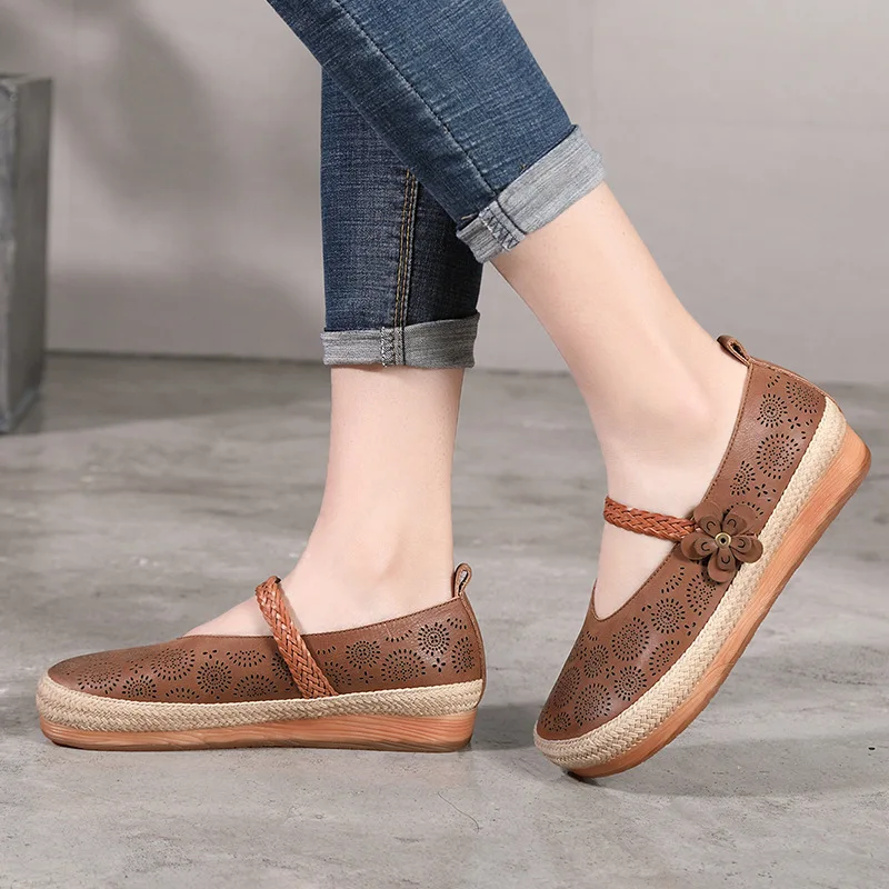 Женские туфли в этническом стиле VALLU винтажные ручной работы на плоской подошве с