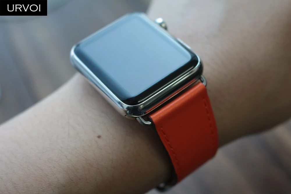 Ремешок URVOI для apple watch кожаный ремешок iWatch черный с пряжкой 40 44 мм | Наручные часы