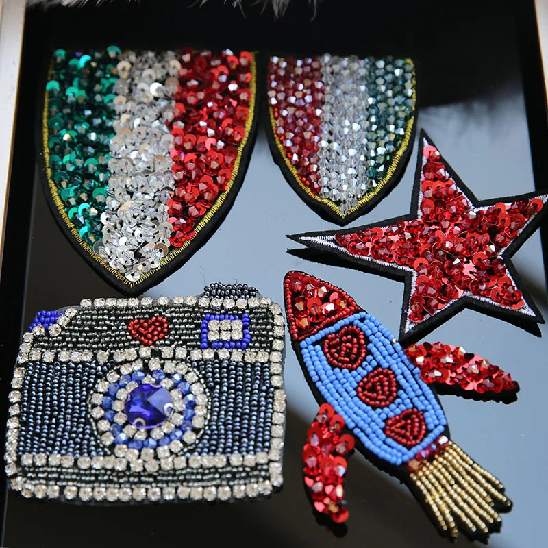 

badge star set sequins beaded applique patches for clothes sewing on bordados embroidered patches toppe parches para la ropa