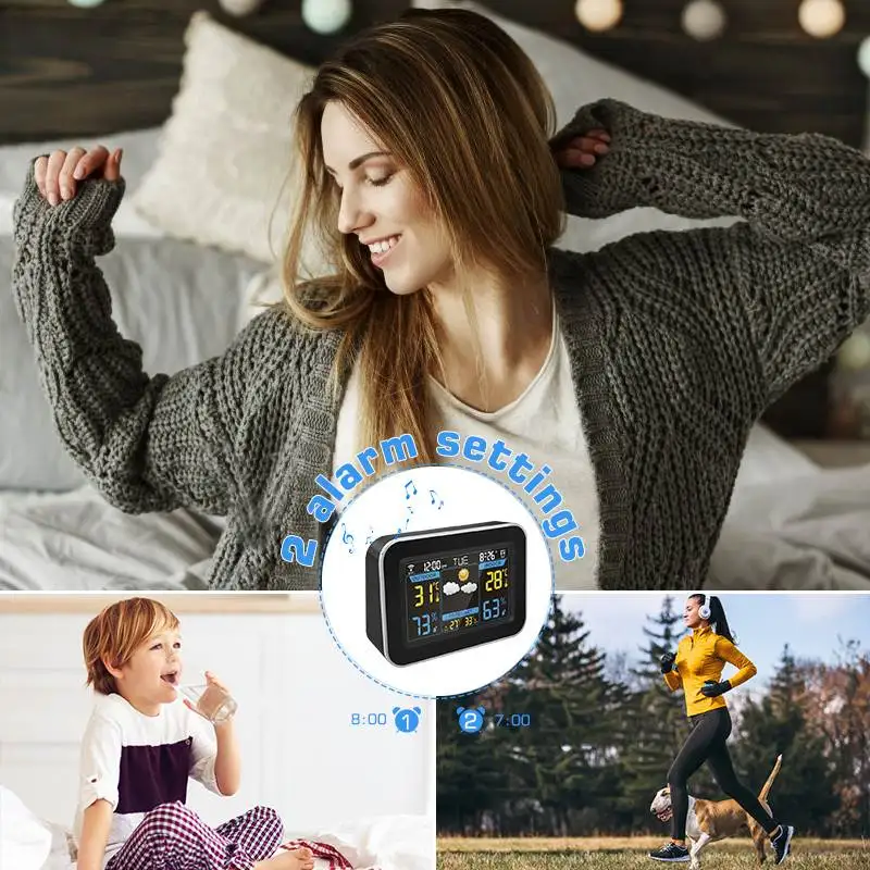 Color WiFi Weather Station Thermometer Hygrometer Snooze Clock Sunrise Sunset LCD Screen Display APP Control Global Language