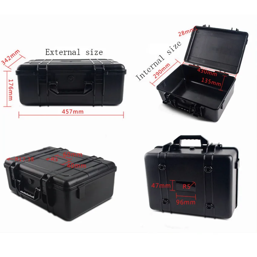 Внутренний 430*290*163 мм жесткий Ударопрочный пластиковый легкий Чехол для инструментов с пеной