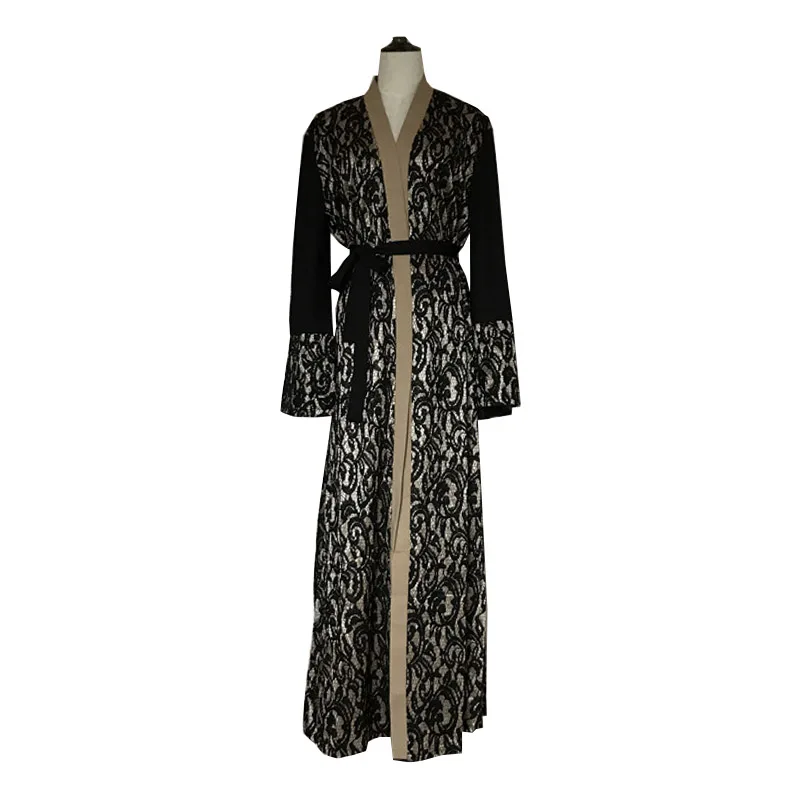 FS мусульманское женское платье черный кружевной кардиган абайя Повседневная