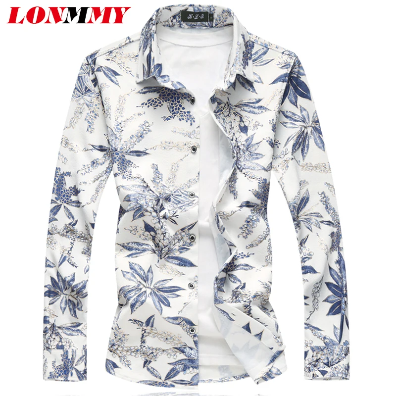 Мужская рубашка с цветочным принтом LONMMY Повседневная длинными рукавами большого