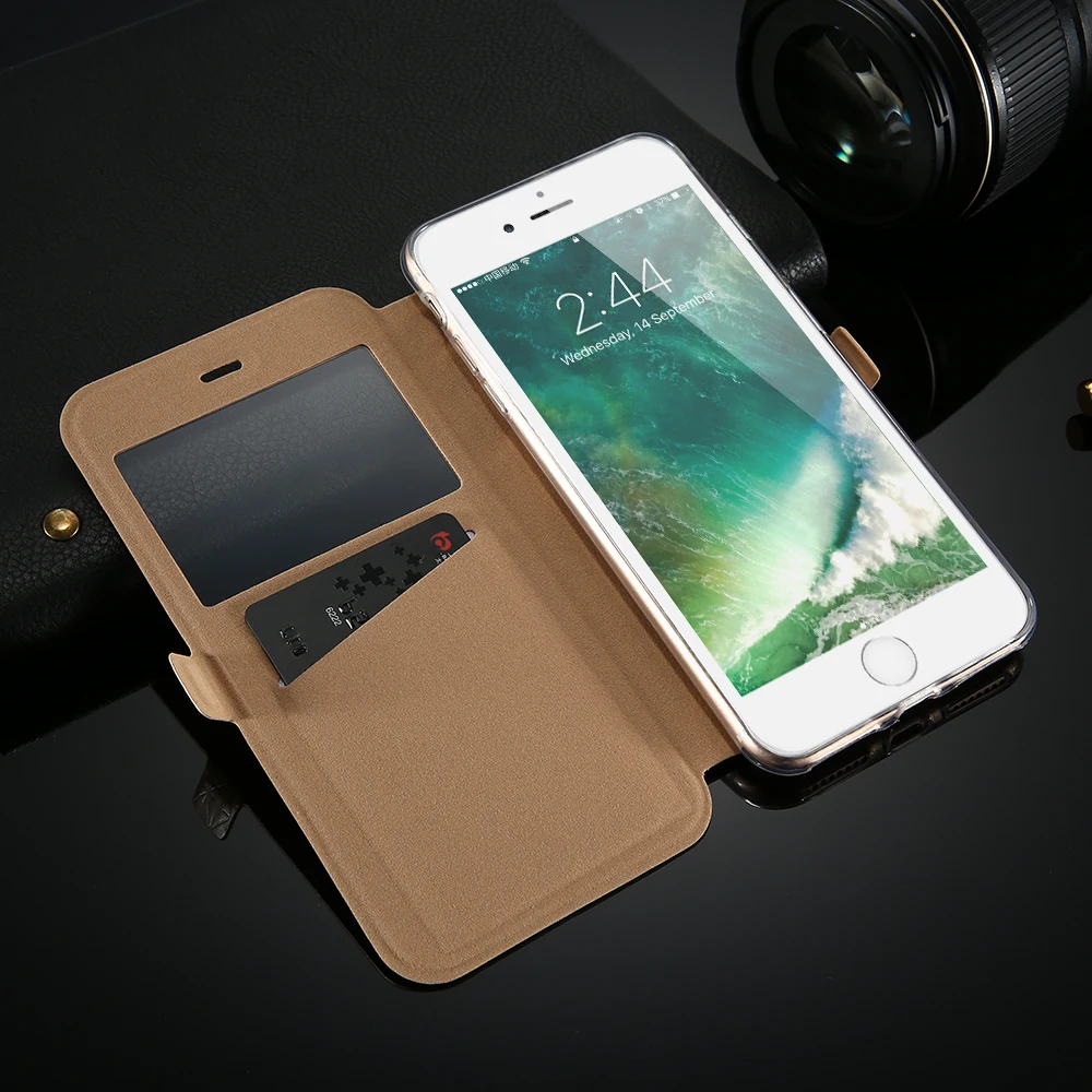 Золото Вид из окна чехол для iPhone 6S 7 8 6 Plus x 10 искусственная кожа флип Стенд