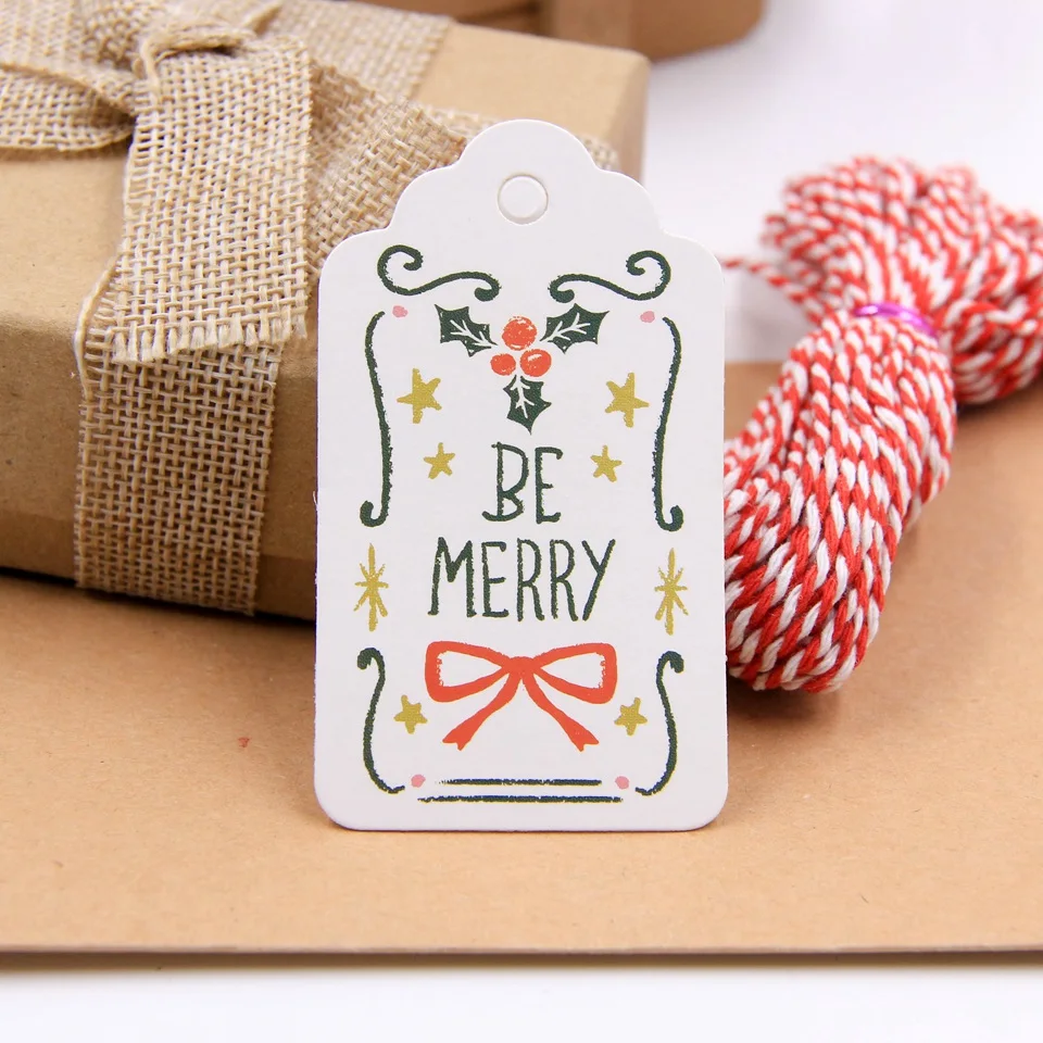 Be merry 50 шт./лот Счастливого Рождества бумажные бирки с веревкой DIY ремесло этикетка для рождественской вечеринки Ручной Работы Висячие бирки упаковочные материалы для подарков - Цвет: Be merry