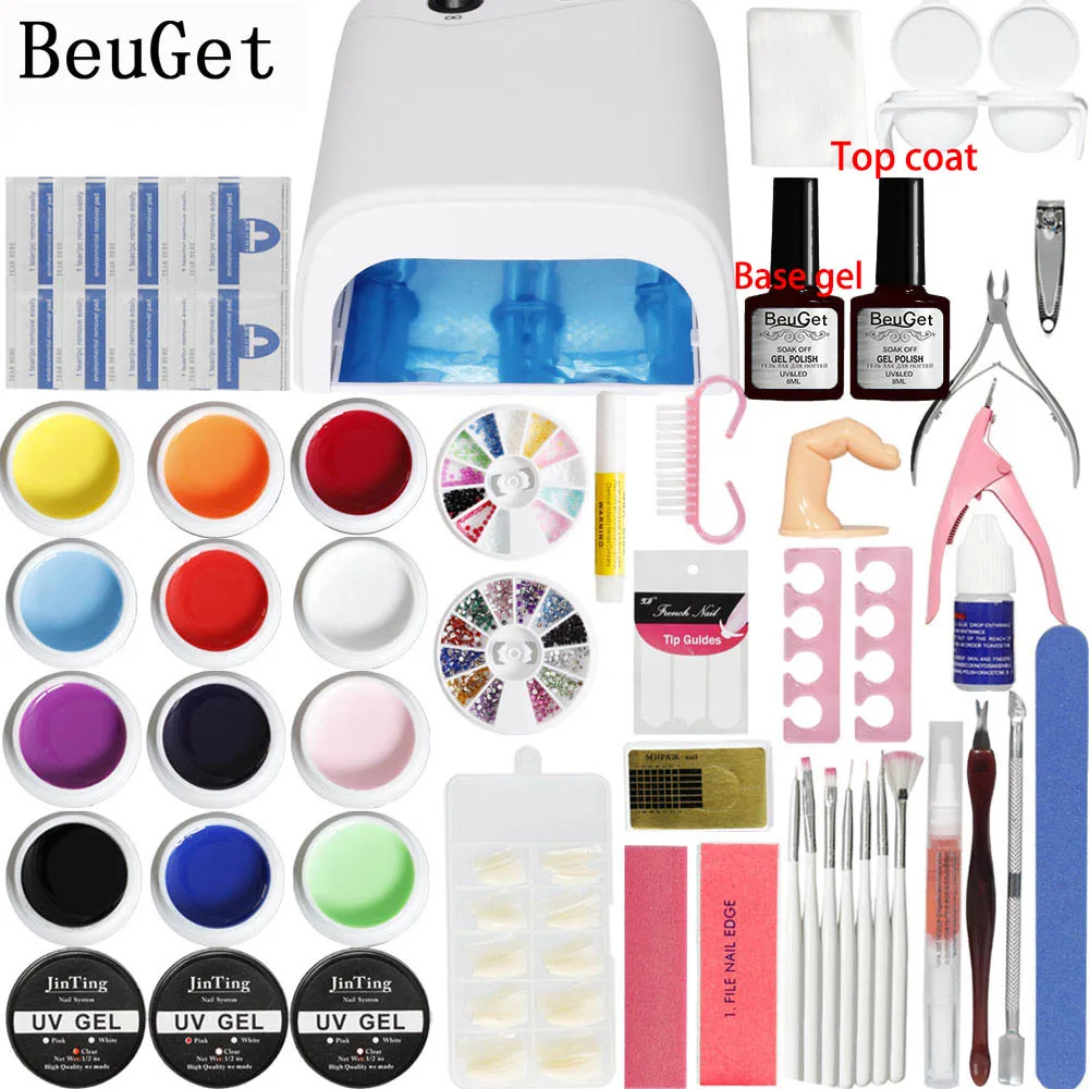 Beuget 36 Вт УФ лампа + 12 Цвет uv/светодиодный гель для наращивания ногтей Дизайн набор инструментов лак Маникюр