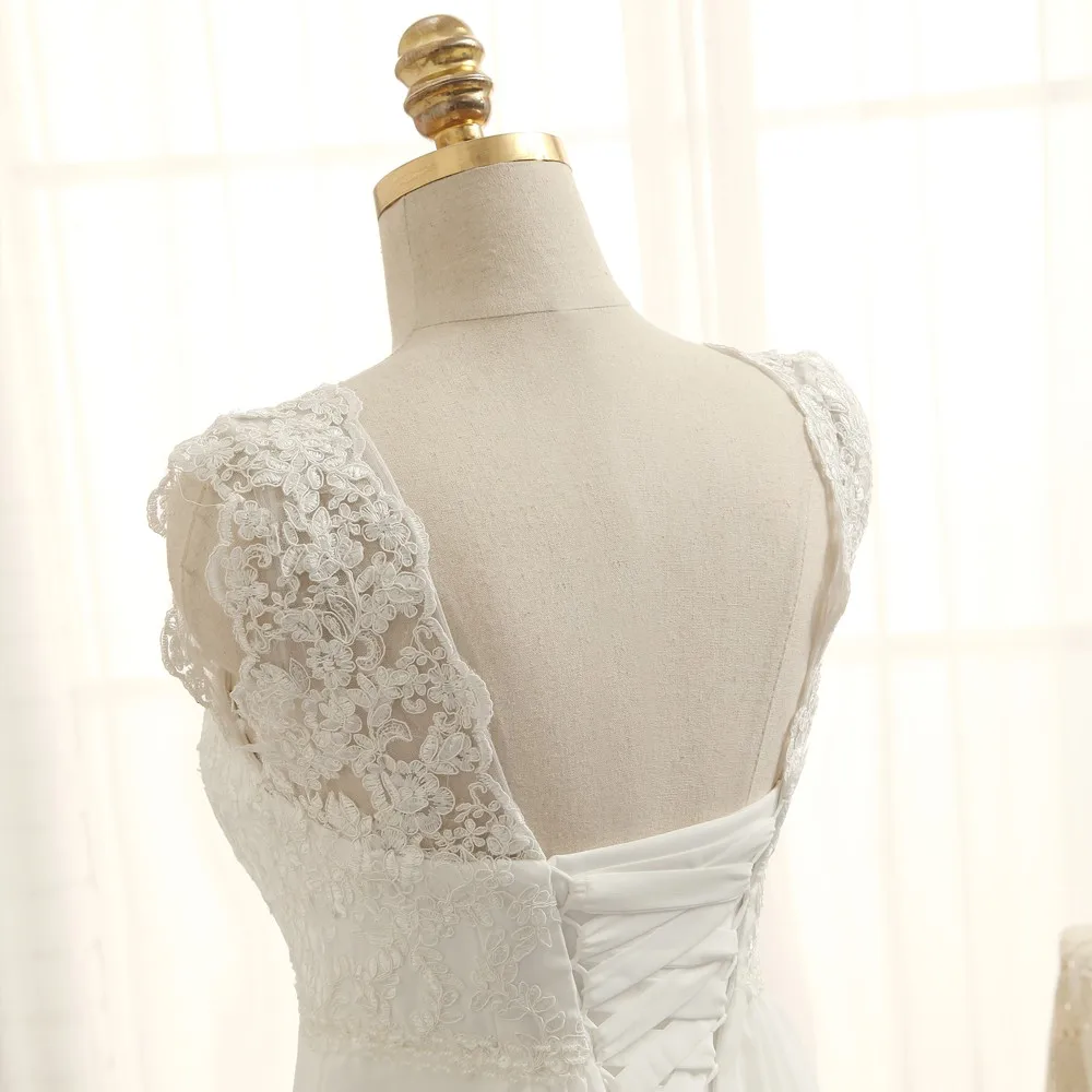 Vestido De Noiva Пляжные Свадебные платья трапециевидной формы Кепки рукава шифон