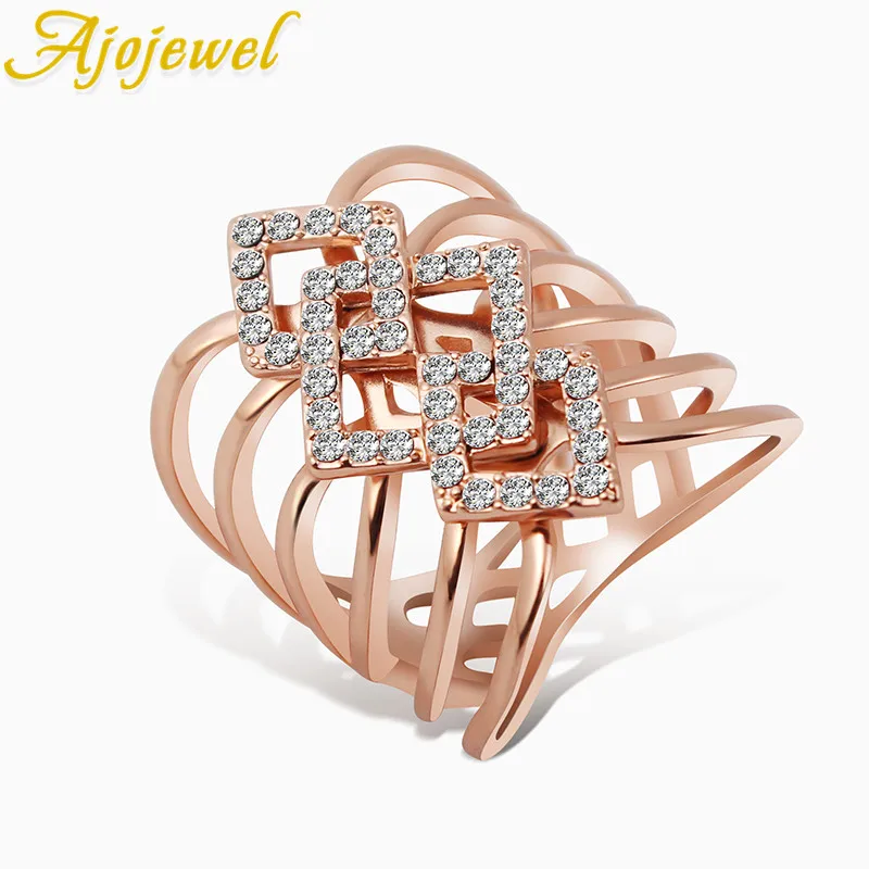Ajojewel полые Дизайнерские Большие коктейльные кольца для женщин Стразы