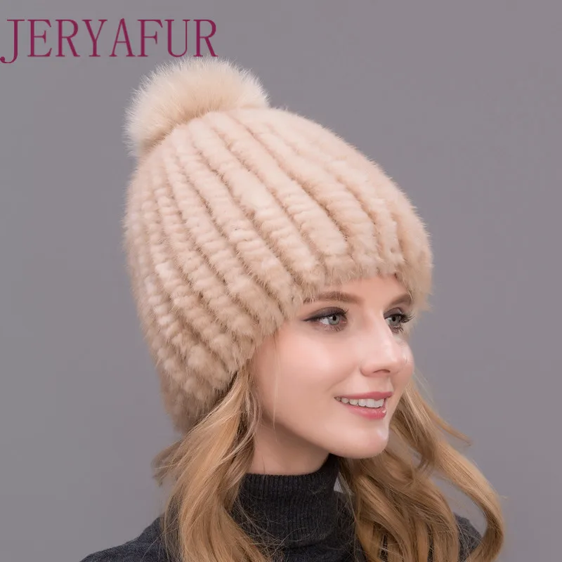Лидер продаж женская зимняя шапка из натурального меха норки вязаная вручную