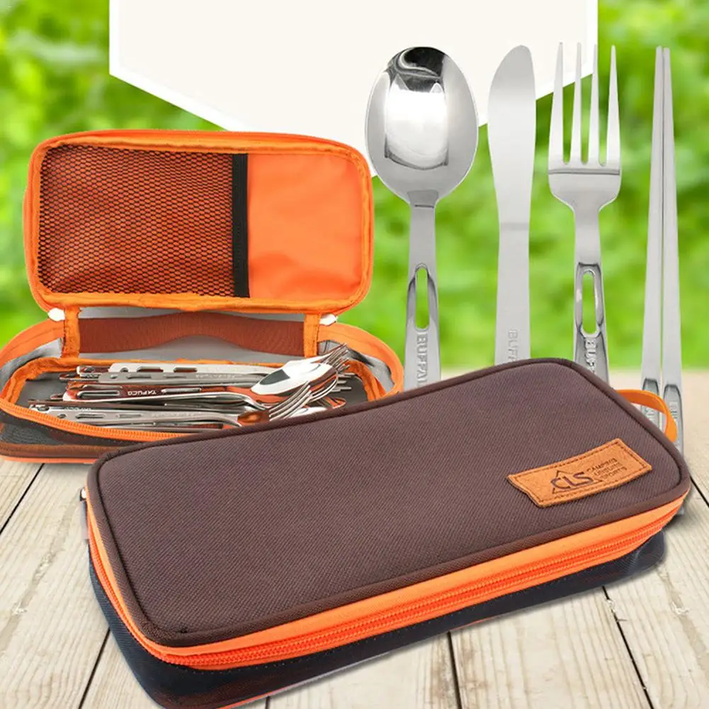 

14 Pcs Stainless Steel Family Cutlery Picnic Utensil Set With Travel Case For Camping 4 people Home Set Easy To Clean