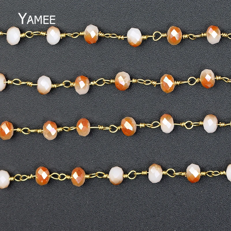 4*6mm Faceted Abacus Bead Chains Handmade Glass Champagne Beads Antique Pure Copper Rosary Chain 5M | Украшения и аксессуары
