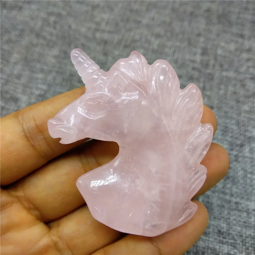 

2 inch "Natural Pink Quartz Crystal Hippocampus Carving Horse head Figurine (1PC)