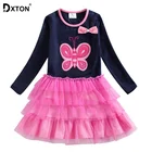 Детское платье для девочек DXTON, платья для малышей, детское Повседневное платье, детская одежда с рисунком бабочки, осенне-зимние платья для девочек