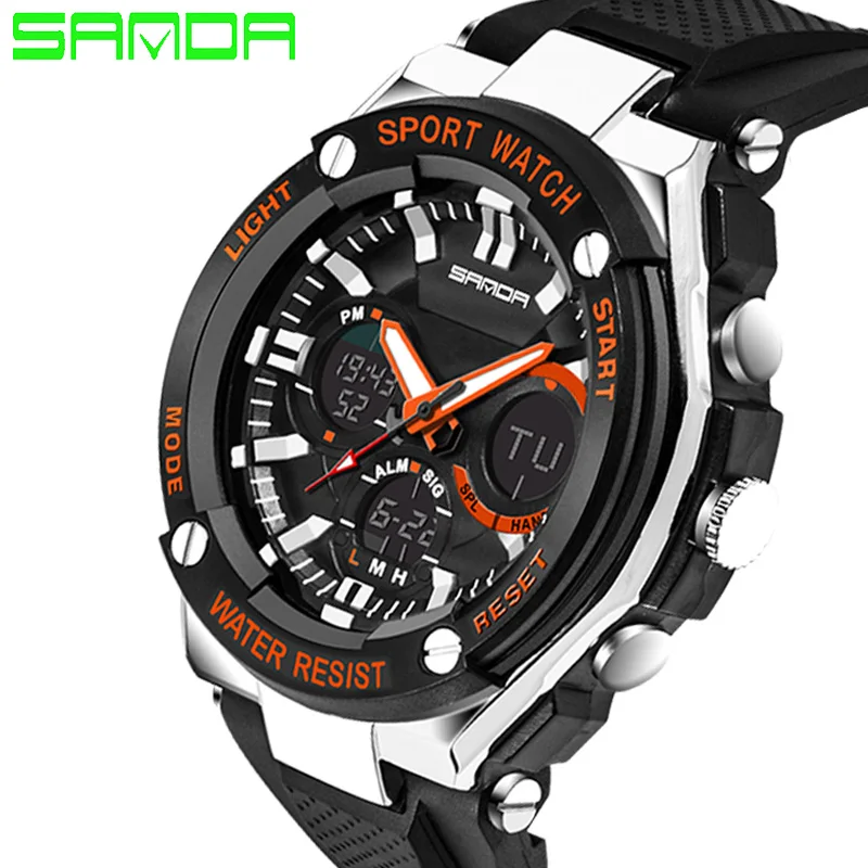 

2020 New SANDA Men Sport Watches Military Style Watch Silicone Band Digital Watches Display Watches Relogios Masculinos