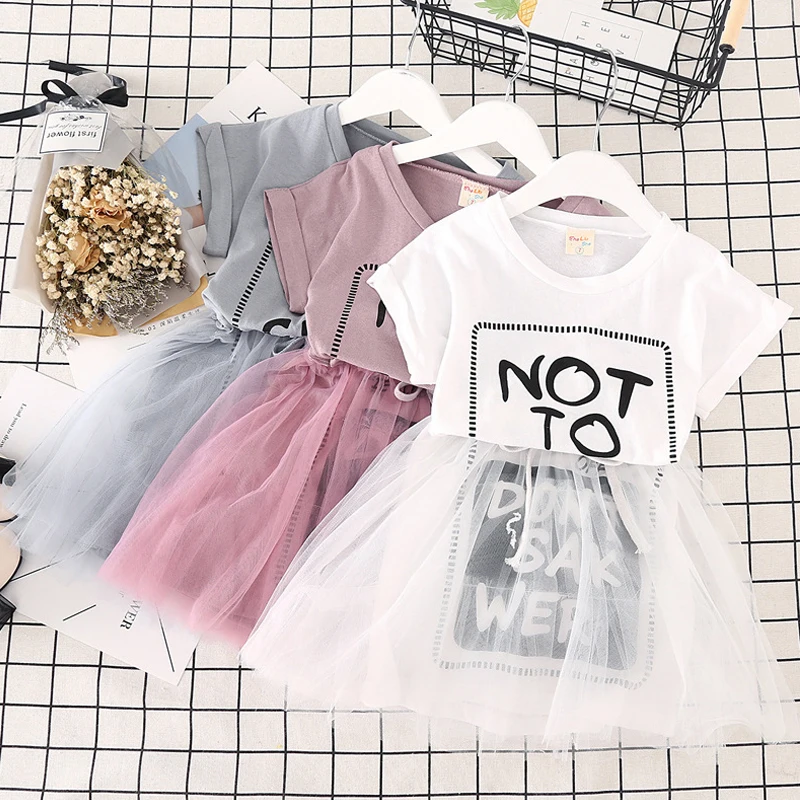 Toddler Girls summer dresses 2018 Letter Printed Mesh ball gowns for children wedding lace party dress beach kids elegant | Детская