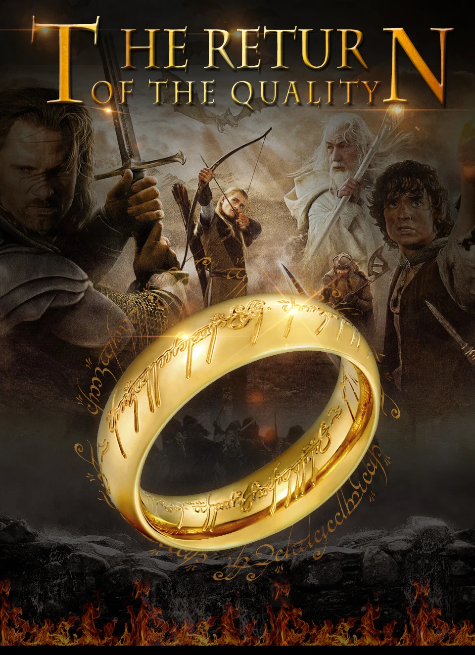 BEIER High Quality Gold Color Hobbit Gift Midi Ring Stainless Steel One Ring Of Power jewelry Ring Women and Men LR-R059