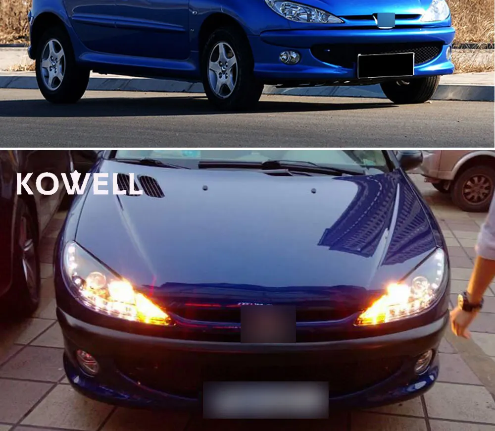 KOWELL автомобильный Стайлинг для peugeot 206 фара 2004-2008 V1 Ангел безопасные для зрения лампы Светодиодные фары фара led drl проектор фара