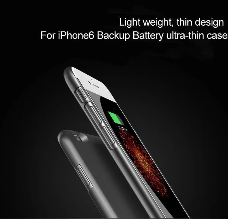 Тонкий чехол с батареей Ультратонкий для iPhone 6s Plus роскошный черный матовый
