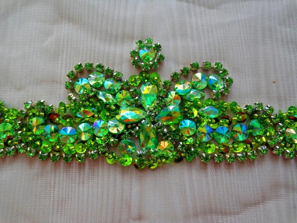 A189 Бесплатная доставка нашивки ручной работы с кристаллами зеленые Пришивные